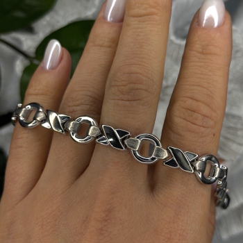 Vintage Design X-shaped & Circular Links 925 Sterling Silver Bracelet 7.5