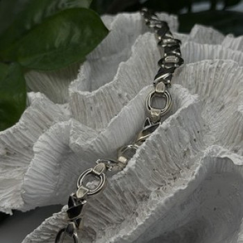 Vintage Design X-shaped & Circular Links 925 Sterling Silver Bracelet 7.5