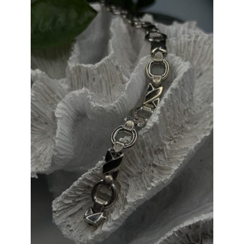 Vintage Design X-shaped & Circular Links 925 Sterling Silver Bracelet 7.5