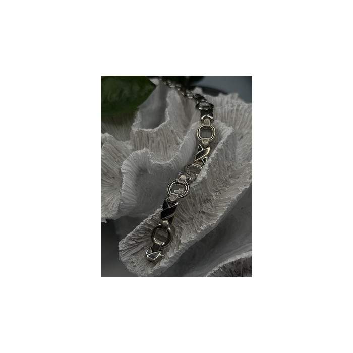 Vintage Design X-shaped & Circular Links 925 Sterling Silver Bracelet 7.5