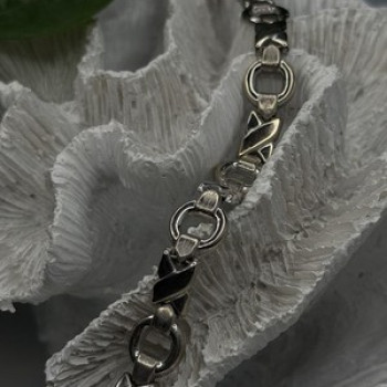 Vintage Design X-shaped & Circular Links 925 Sterling Silver Bracelet 7.5