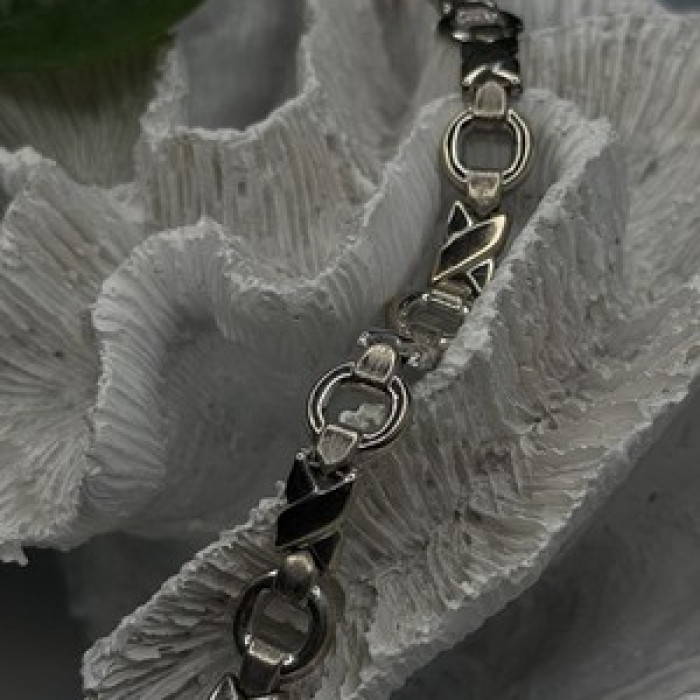 Vintage Design X-shaped & Circular Links 925 Sterling Silver Bracelet 7.5