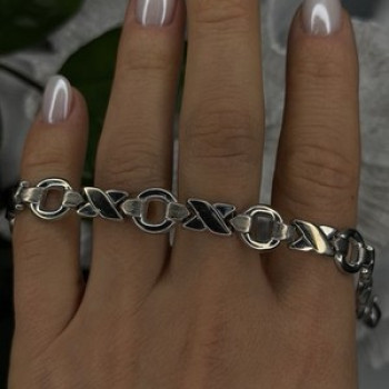 Vintage Design X-shaped & Circular Links 925 Sterling Silver Bracelet 7.5