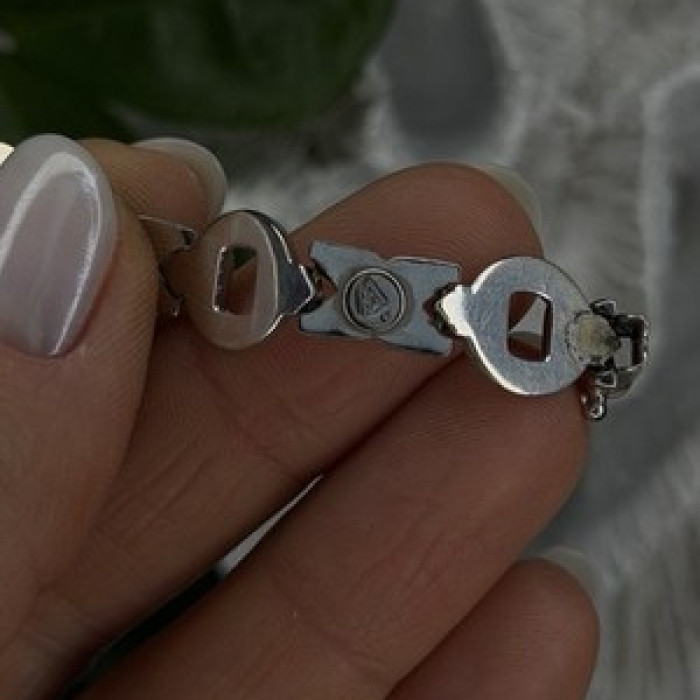 Vintage Design X-shaped & Circular Links 925 Sterling Silver Bracelet 7.5