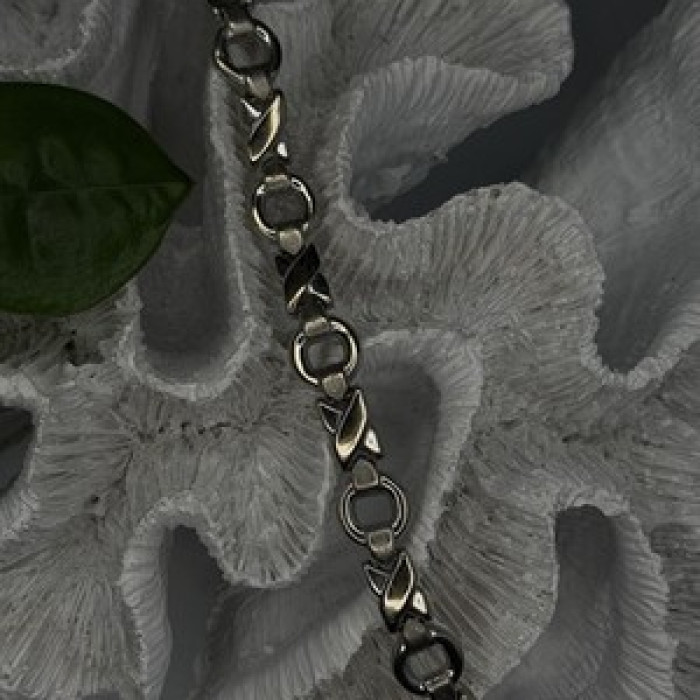 Vintage Design X-shaped & Circular Links 925 Sterling Silver Bracelet 7.5