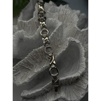 Vintage Design X-shaped & Circular Links 925 Sterling Silver Bracelet 7.5