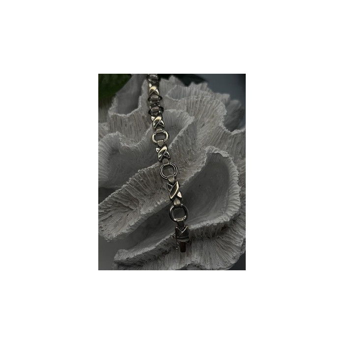 Vintage Design X-shaped & Circular Links 925 Sterling Silver Bracelet 7.5