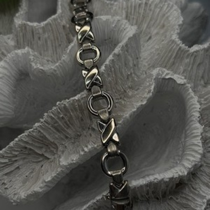 Vintage Design X-shaped & Circular Links 925 Sterling Silver Bracelet 7.5