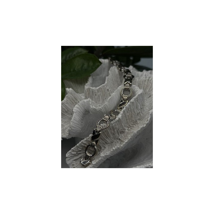 Vintage Design X-shaped & Circular Links 925 Sterling Silver Bracelet 7.5