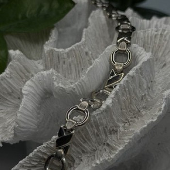Vintage Design X-shaped & Circular Links 925 Sterling Silver Bracelet 7.5