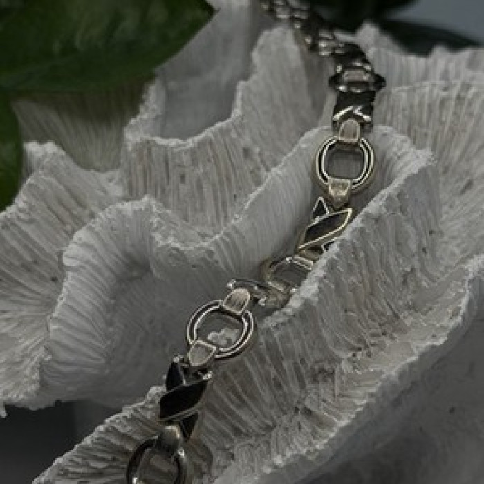 Vintage Design X-shaped & Circular Links 925 Sterling Silver Bracelet 7.5