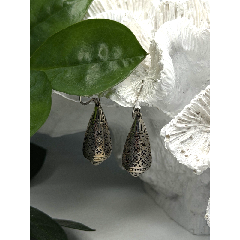 Filigree Teardrop Dangle 925 Sterling Silver Earrings