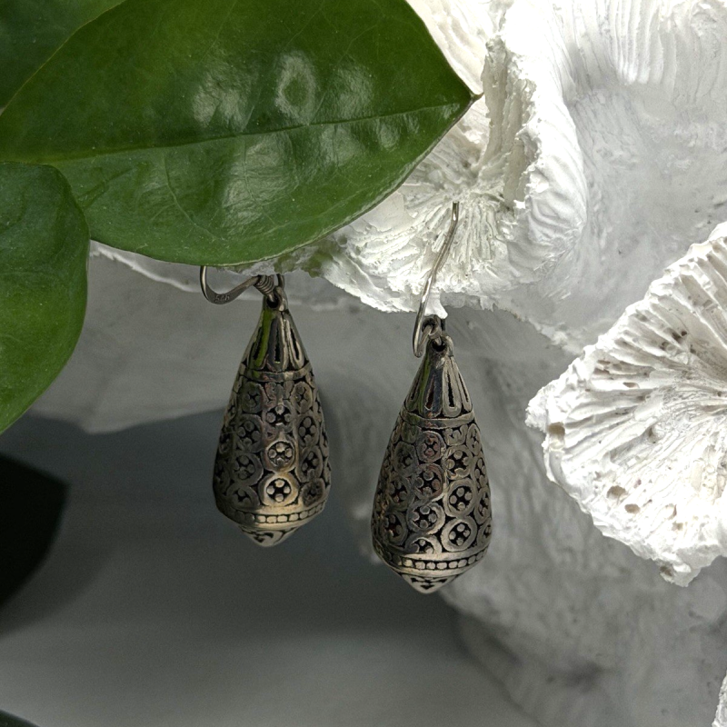 Filigree Teardrop Dangle 925 Sterling Silver Earrings
