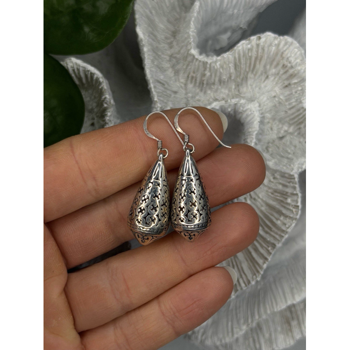 Filigree Teardrop Dangle 925 Sterling Silver Earrings