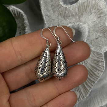 Filigree Teardrop Dangle 925 Sterling Silver Earrings