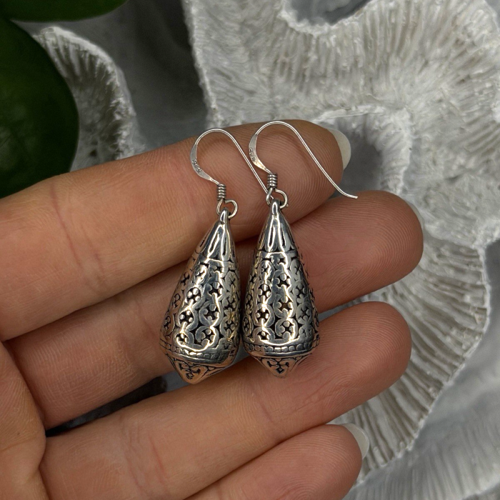 Filigree Teardrop Dangle 925 Sterling Silver Earrings