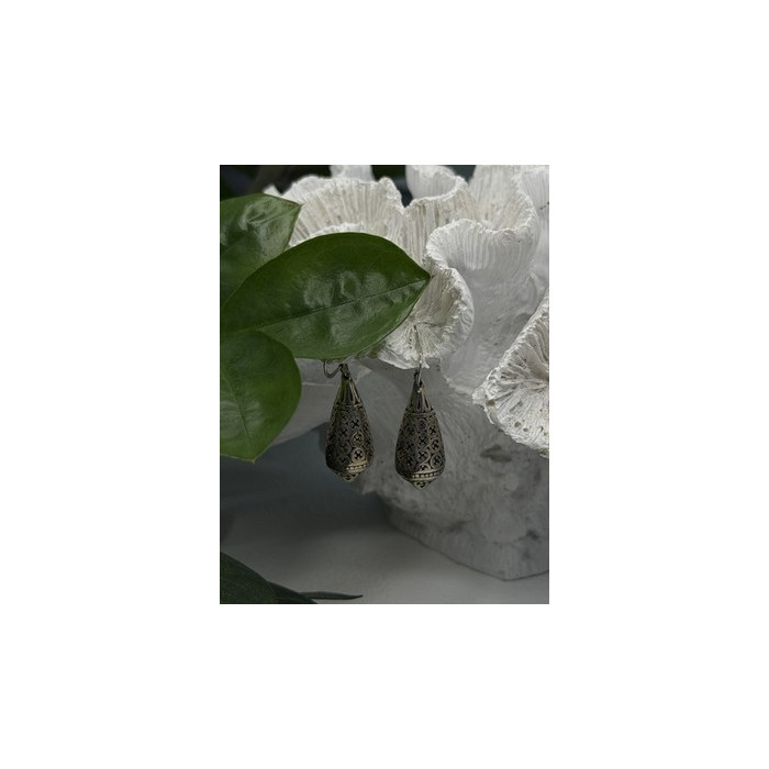 Filigree Teardrop Dangle 925 Sterling Silver Earrings