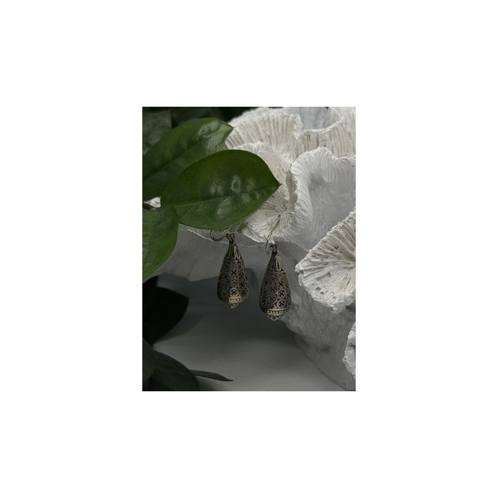 Filigree Teardrop Dangle 925 Sterling Silver Earrings