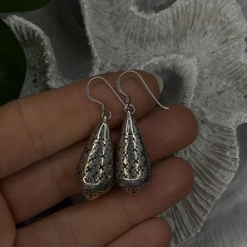 Filigree Teardrop Dangle 925 Sterling Silver Earrings