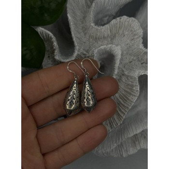 Filigree Teardrop Dangle 925 Sterling Silver Earrings