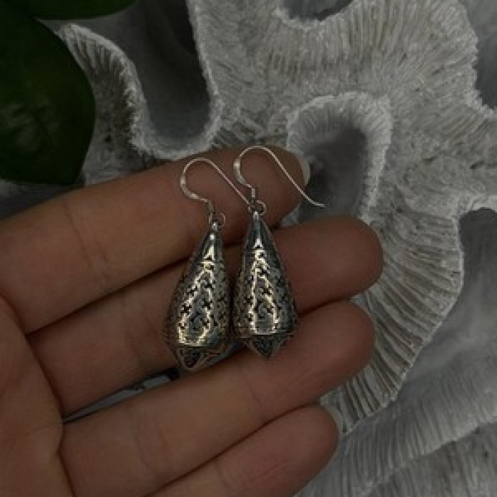 Filigree Teardrop Dangle 925 Sterling Silver Earrings