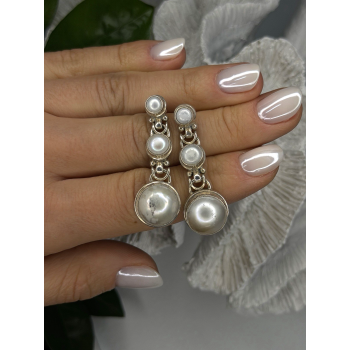 Beautiful Dangle 925 Sterling Silver White Pearls Earrings