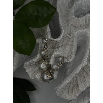 Beautiful Dangle 925 Sterling Silver White Pearls Earrings