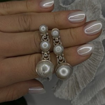 Beautiful Dangle 925 Sterling Silver White Pearls Earrings