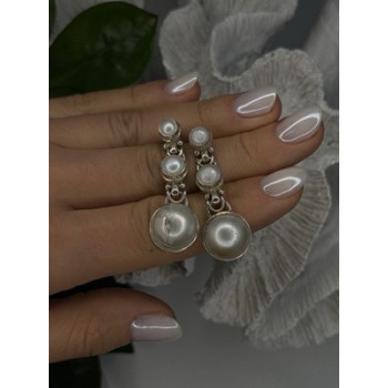 Beautiful Dangle 925 Sterling Silver White Pearls Earrings