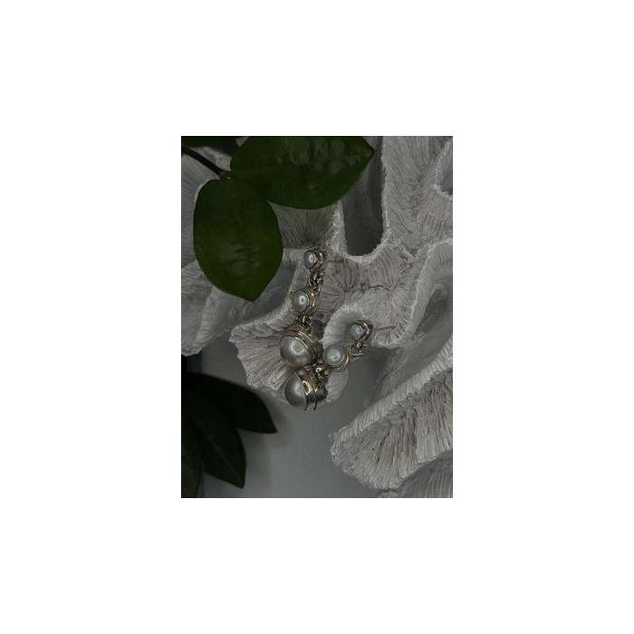 Beautiful Dangle 925 Sterling Silver White Pearls Earrings