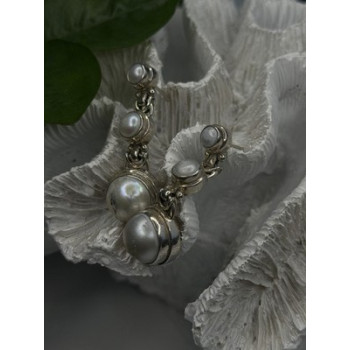 Beautiful Dangle 925 Sterling Silver White Pearls Earrings