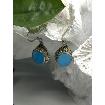 Dangle Vintage 925 Sterling Silver Blue Turquoise Earrings