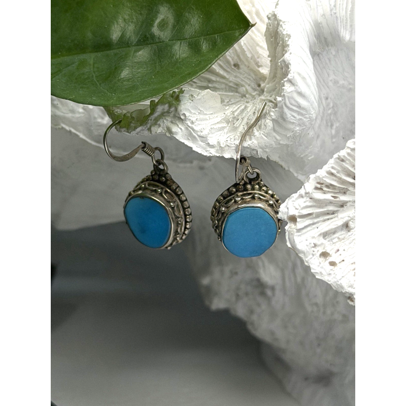 Dangle Vintage 925 Sterling Silver Blue Turquoise Earrings
