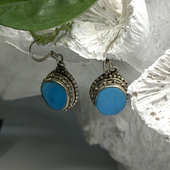 Dangle Vintage 925 Sterling Silver Blue Turquoise Earrings
