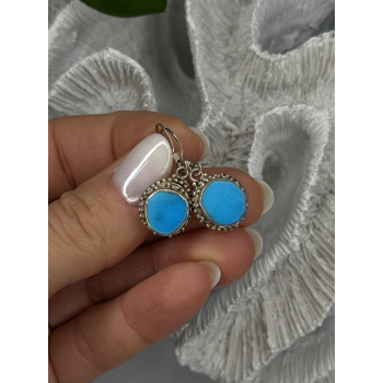 Dangle Vintage 925 Sterling Silver Blue Turquoise Earrings