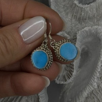Dangle Vintage 925 Sterling Silver Blue Turquoise Earrings