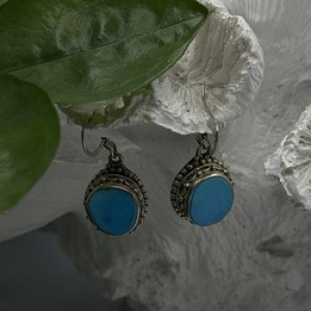 Dangle Vintage 925 Sterling Silver Blue Turquoise Earrings