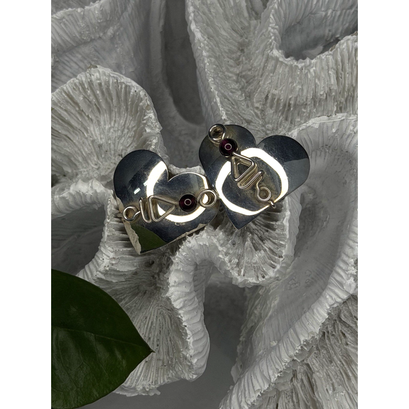 Vintage Scapes 925 Sterling Silver Heart Purple Agate Earrings