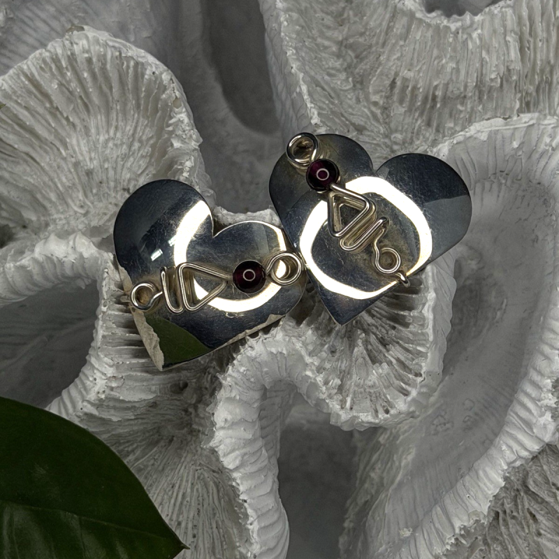Vintage Scapes 925 Sterling Silver Heart Purple Agate Earrings