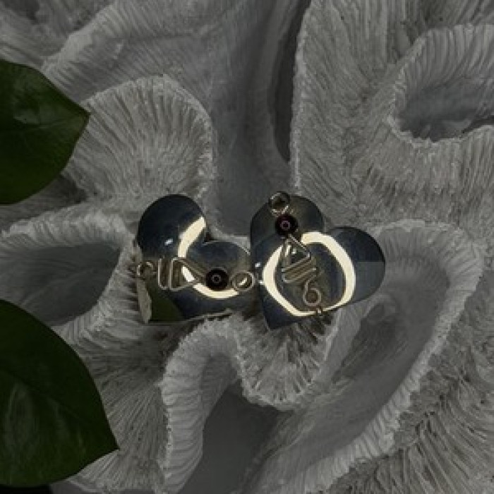 Vintage Scapes 925 Sterling Silver Heart Purple Agate Earrings