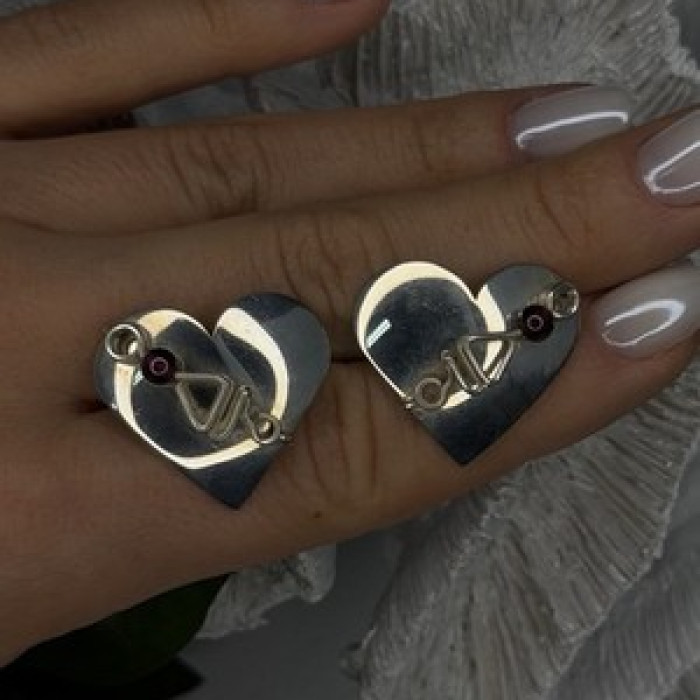 Vintage Scapes 925 Sterling Silver Heart Purple Agate Earrings