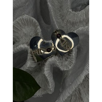 Vintage Scapes 925 Sterling Silver Heart Purple Agate Earrings