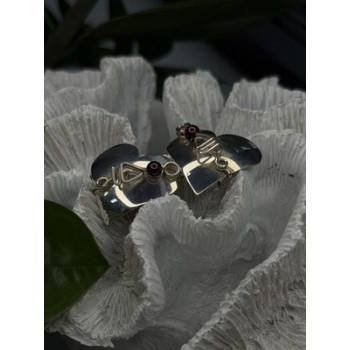 Vintage Scapes 925 Sterling Silver Heart Purple Agate Earrings