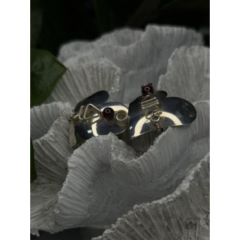 Vintage Scapes 925 Sterling Silver Heart Purple Agate Earrings