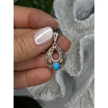 925 Sterling Silver Yellow and Rose Gold Plated Leaf Turquoise Pendant