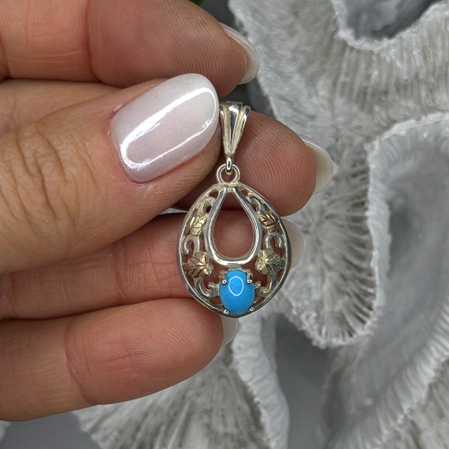925 Sterling Silver Yellow and Rose Gold Plated Leaf Turquoise Pendant