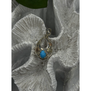 925 Sterling Silver Yellow and Rose Gold Plated Leaf Turquoise Pendant