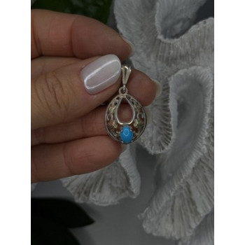 925 Sterling Silver Yellow and Rose Gold Plated Leaf Turquoise Pendant