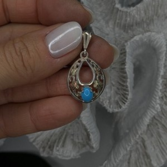 925 Sterling Silver Yellow and Rose Gold Plated Leaf Turquoise Pendant