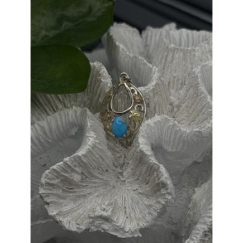 925 Sterling Silver Yellow and Rose Gold Plated Leaf Turquoise Pendant